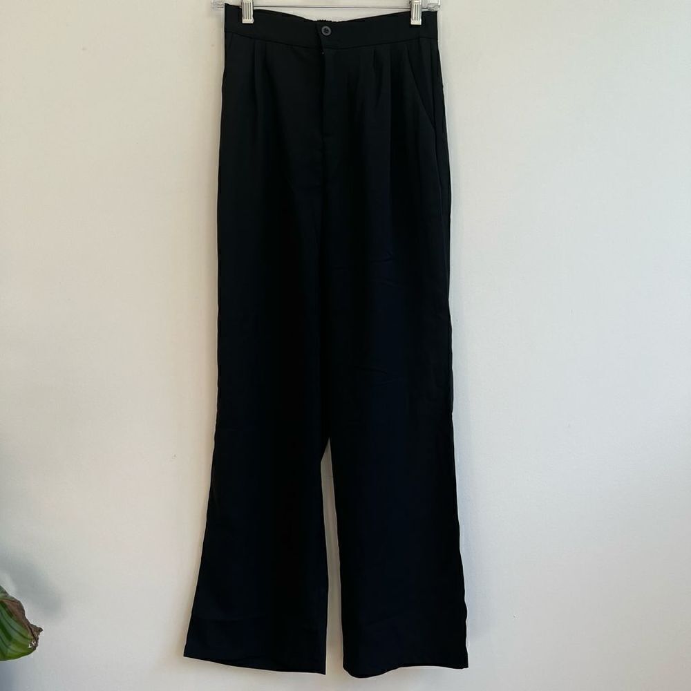 Black High Rise Elastic Back Straight Leg Boutique Trouser Pant Medium